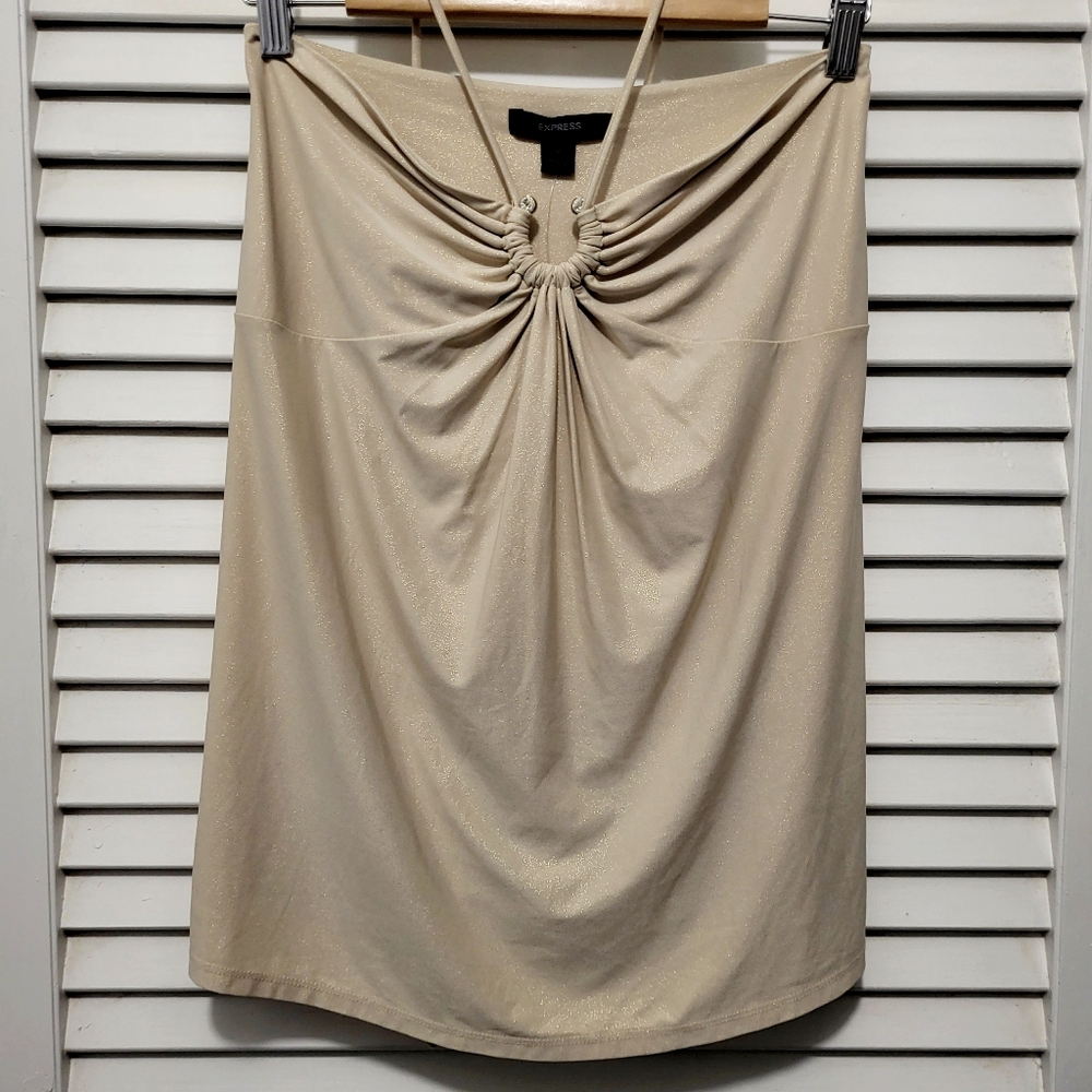 EXPRESS Women's Halter Top Medium Sparkle Champagne Rhinestone Strappy Flowy NWT